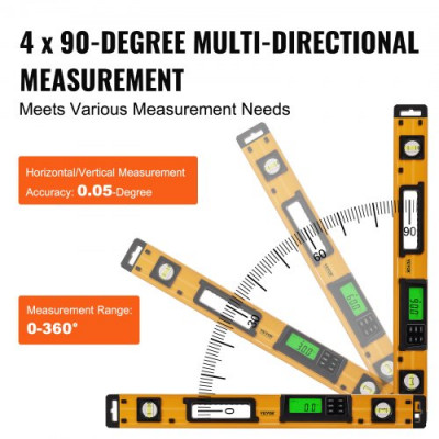 VEVOR Nivel de Burbuja Magnético Nivel Torpedo 600 mm Pantalla LED Retroiluminada Herramienta de Nivelación 0-360° Aleación de Aluminio Sensor de Gravedad para Medición Industria de Construcción Hogar