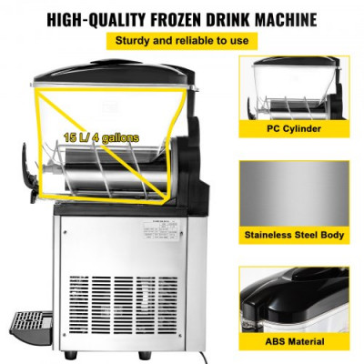 Máquina para Hacer Granizados Comercial 15L 500W Máquina de Granizado de Hielo Comercial 16°F a 32°F Máquina para Granizada Slush Helado Control de Tanque Separado Pantalla de Luz Bajo Ruido