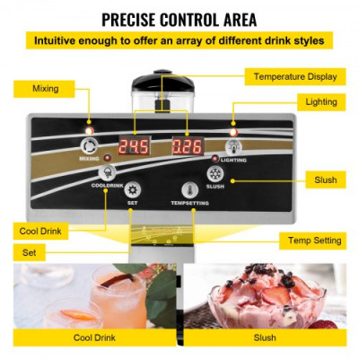 Máquina para Hacer Granizados Comercial 15L 500W Máquina de Granizado de Hielo Comercial 16°F a 32°F Máquina para Granizada Slush Helado Control de Tanque Separado Pantalla de Luz Bajo Ruido