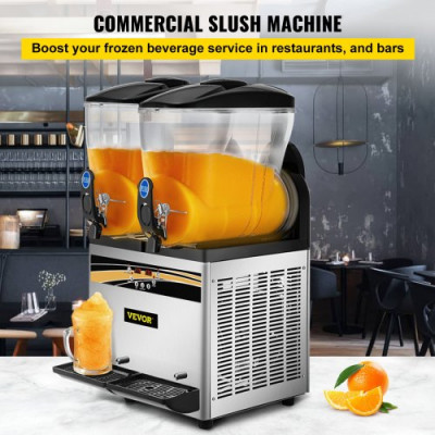 Máquina para Hacer Granizados Comercial 2x15L 1000W Máquina de Granizado de Hielo Comercial -3℃ a -2℃ Máquina para Granizada Slush Helado Control de Tanque Separado Pantalla de Luz Bajo Ruido