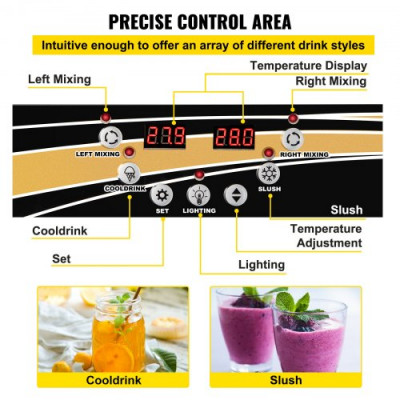 Máquina para Hacer Granizados Comercial 2x15L 1000W Máquina de Granizado de Hielo Comercial -3℃ a -2℃ Máquina para Granizada Slush Helado Control de Tanque Separado Pantalla de Luz Bajo Ruido