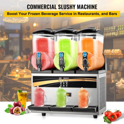 Máquina para Hacer Granizados Comercial 3x15L Máquina de Granizado de Hielo Comercial -3℃ a -2℃ Máquina para Granizada Slush 800W Helado Control de Tanque Separado de Luz Bajo Ruido