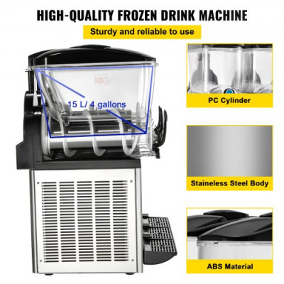 Máquina para Hacer Granizados Comercial 3x15L Máquina de Granizado de Hielo Comercial -3℃ a -2℃ Máquina para Granizada Slush 800W Helado Control de Tanque Separado de Luz Bajo Ruido