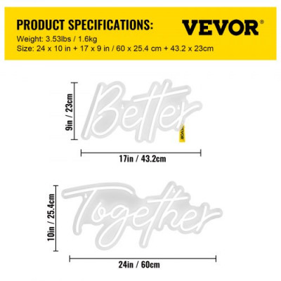 Luces de Neón 100-240V 20W Letrero de Neón Silicona +Acrílico 61 x 25,4 cm Letreros de Luces de Neón para Bodas, Fiestas, Paredes de Dormitorios, Bares, Cafeterías, Escaparates, Tiendas