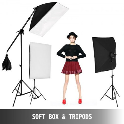 BuoQua Kit Iluminación Fotográfica de Foco o Luz con Caja Blanda 50 x 70 cm, Iluminación Continua Estudio Fotografía para Foto o Video con Bombillas, Kit Iluminación con Soporte de Fondo Ajustable