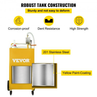 VEVOR Fuel Caddy Tanque de almacenamiento de combustible de 35 galones, 4 ruedas con bomba Manuel, amarillo