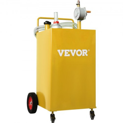 VEVOR Fuel Caddy Tanque de almacenamiento de combustible de 35 galones, 4 ruedas con bomba Manuel, amarillo