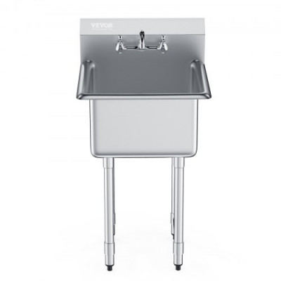 VEVOR Fregadero de preparación utilitario de acero inoxidable, fregadero pequeño de 18.0 x 18.0 in, 1 cuenco con grifo y patas, fregadero comercial para garaje, restaurante, cocina, lavadero