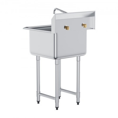 VEVOR Fregadero de preparación utilitario de acero inoxidable, fregadero pequeño de 18.0 x 18.0 in, 1 cuenco con grifo y patas, fregadero comercial para garaje, restaurante, cocina, lavadero