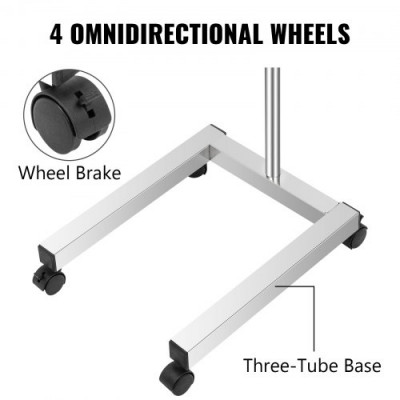 Bandeja Quirúrgica de Acero Inoxidable Carro, 82-130 cm Carro de Bandeja Quirúrgica de Acero Inoxidable con Rueda Universal 3 Tubos Carro Rodante Quirófano Carro Rodante Médico para Quirófano