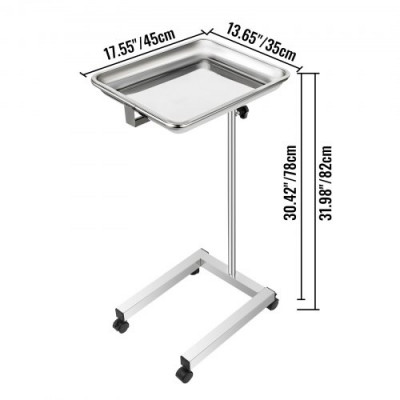 Bandeja Quirúrgica de Acero Inoxidable Carro, 82-130 cm Carro de Bandeja Quirúrgica de Acero Inoxidable con Rueda Universal 3 Tubos Carro Rodante Quirófano Carro Rodante Médico para Quirófano