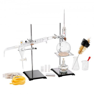 VEVOR Kit de destilación de aceites esenciales dispositivo de destilación de 500 ml destilación de vidrio de laboratorio 3.3 Boro con lámpara de alcohol, malla de cerámica y conexión 24, 40, 28 piezas