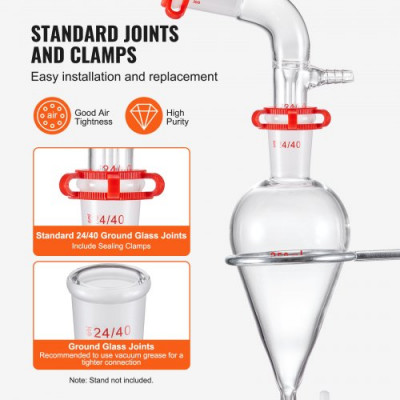 VEVOR Kit de destilación de laboratorio, kit de destilación de vidrio de laboratorio 3.3 Boro con 24 y 40 compuestos, juego de equipos de destilación de aceites esenciales de 1000 ml, 32 piezas