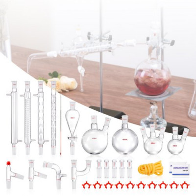 VEVOR Kit de destilación de laboratorio, kit de destilación de vidrio de laboratorio 3.3 Boro con 24 y 40 compuestos, juego de equipos de destilación de aceites esenciales de 1000 ml, 32 piezas