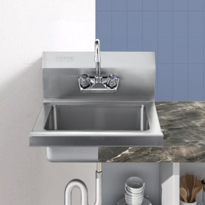 VEVOR Lavamanos Lavabo de pared o empotrado 432x381x330mm de acero inoxidable