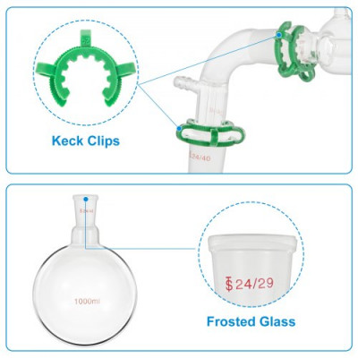 VEVOR Conjunto de Vidrio de Laboratorio Ciencia Industrial, 24 / 40 Cristalería de Laboratorio Ciencia Industrial, 500 / 1.000 ml Destilador Laboratorio Juego de Unidades de Destilación para Secado