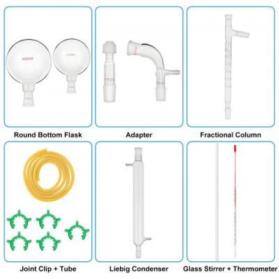 VEVOR Conjunto de Vidrio de Laboratorio Ciencia Industrial, 24 / 40 Cristalería de Laboratorio Ciencia Industrial, 500 / 1.000 ml Destilador Laboratorio Juego de Unidades de Destilación para Secado