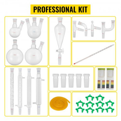 Kit 32 piezas Laboratorio Cristalería Laboratorio de Química Orgánica Cristalería Kit Lab Cristalería Kit de Vidrio de Laboratorio