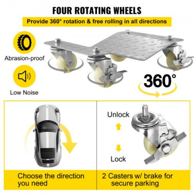 VEVOR 2 Piezas de Ruedas para Neumáticos Capacidad de 1100 lbs/500 kg Ruedas de Coche o Furgoneta, Carretilla de Posicionamiento de Cojinetes de Bola, Recuperación de Gato de Reparación Automática