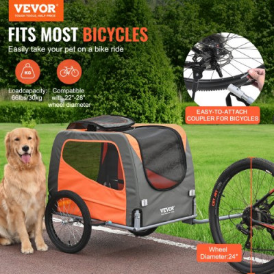 VEVOR Remolque de Bicicleta para Perros Mascotas Gato 30 kg Resistente al Agua