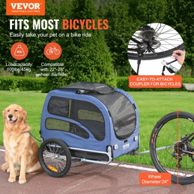 VEVOR Remolque de Bicicleta para Perros Mascotas Gato 45 kg Resistente al Agua