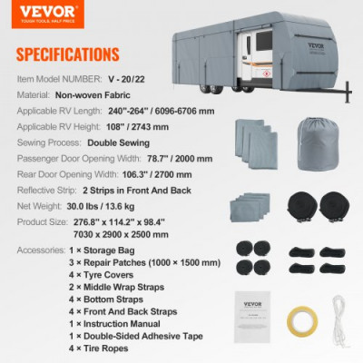 VEVOR Cubierta impermeable para remolque de viaje y caravana, Clase A de 20'-22'