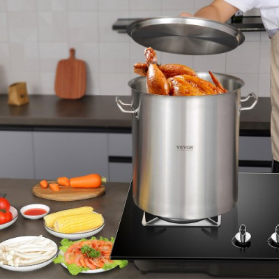 VEVOR Olla para Sopa de 39,7 L con tapa, Diámetro de 35 cm, Altura de 41 cm, Olla Grande de Acero Inoxidable con Asa y Colador, Llama Abierta e Inducción para Eventos Comerciales, Restaurantes