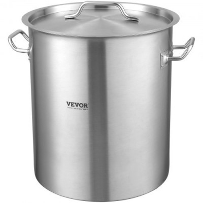 VEVOR Olla para Sopa de 39,7 L con tapa, Diámetro de 35 cm, Altura de 41 cm, Olla Grande de Acero Inoxidable con Asa y Colador, Llama Abierta e Inducción para Eventos Comerciales, Restaurantes