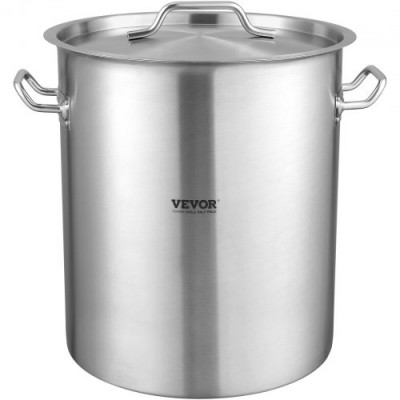 VEVOR Olla para Sopa de 39,7 L con tapa, Diámetro de 35 cm, Altura de 41 cm, Olla Grande de Acero Inoxidable con Asa y Colador, Llama Abierta e Inducción para Eventos Comerciales, Restaurantes