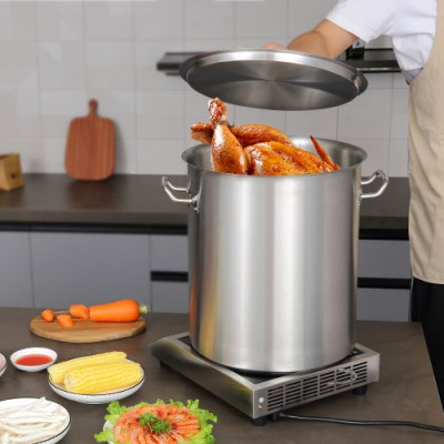 VEVOR Olla para Sopa 39,7 L Olla con Tapa y Asa Diámetro de 35 cm Alto de 41 cm Olla Grande de Acero Inoxidable 18/8 con Asa y Colador, Llama Abierta e Inducción para Eventos Comerciales, Restaurantes