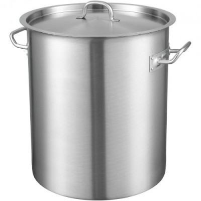 VEVOR Olla para Sopa 39,7 L Olla con Tapa y Asa Diámetro de 35 cm Alto de 41 cm Olla Grande de Acero Inoxidable 18/8 con Asa y Colador, Llama Abierta e Inducción para Eventos Comerciales, Restaurantes