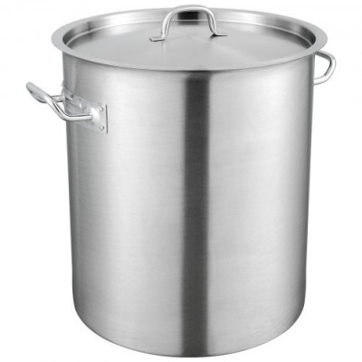 VEVOR Olla para Sopa 39,7 L Olla con Tapa y Asa Diámetro de 35 cm Alto de 41 cm Olla Grande de Acero Inoxidable 18/8 con Asa y Colador, Llama Abierta e Inducción para Eventos Comerciales, Restaurantes