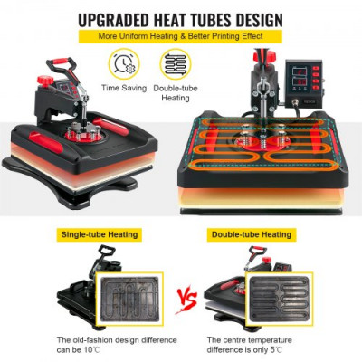 Prensa de Calor 5 en 1 Placa 38 x 38 cm Máquina de Prensa Térmica Roja 1000 W Giratoria de 360 Grados Pantalla Digital Máquina de Sublimación