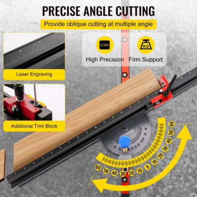 Sierra de Mesa Calibre de Ingletes 610 mm Regla de Precisión Inglete de Aleación de Aluminio de Marcado Láser 60° Ajustable Herramienta de Carpintería para Mesas de Enrutador y Ensambladoras