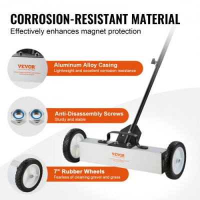 VEVOR Barredora Magnética Rodante 20,4 kg Escoba Magnética con Mango Telescópico 77-113 cm Barredora Magnética de Empuje 745 mm con Ruedas Imán con Mango Telescópico Limpieza Fácil de Taller Garaje