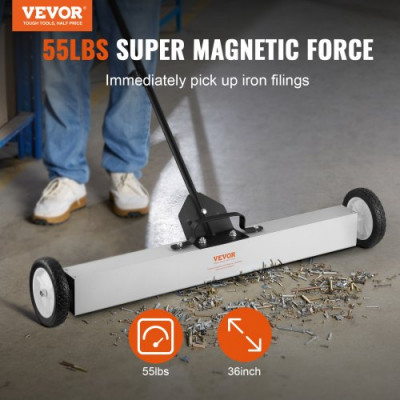 VEVOR Barredora Magnética Fuerza de 24,9 kg Escoba Magnética con Mango Telescópico 77-113 cm Recogedor Magnético 745 mm con Ruedas Recogedor Piezas Metálicas para Limpieza Taller Garaje Patio