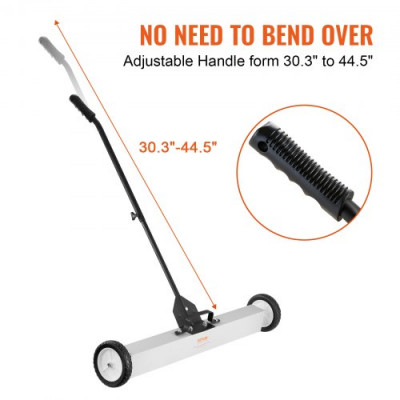 VEVOR Barredora Magnética Fuerza de 24,9 kg Escoba Magnética con Mango Telescópico 77-113 cm Recogedor Magnético 745 mm con Ruedas Recogedor Piezas Metálicas para Limpieza Taller Garaje Patio