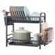 Buy Tier Over Sink Dish Drainer Carbon Steel and PP Dish Drying Rack 54.5 x 25 x 39.6 cm with 2 Trays for Cups Cutlery Kitchen Utensils