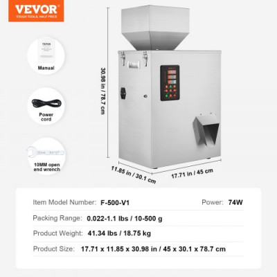 VEVOR Máquina llenadora de polvo, 10-500 g, Máquina llenadora automática inteligente de pesaje de partículas, Llenado dispensador para semillas de té, granos, polvo, harina, frijoles, copos