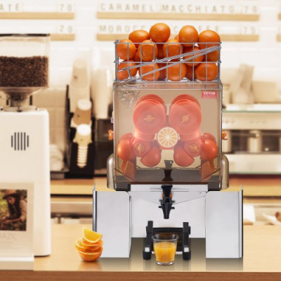 VEVOR Exprimidor de Cítricos Eléctrico Comercial Extractor de Zumo 120W Alimentación Automática con Filtro Cubo de Recolección de Pelado y Grifo para Naranja, Pomelo, Restaurante, Cafetería, Frutería