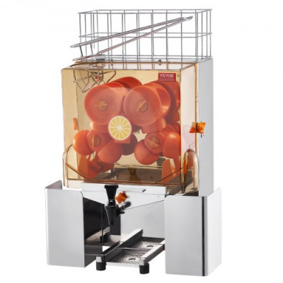 VEVOR Exprimidor de Cítricos Eléctrico Comercial Extractor de Zumo 120W Alimentación Automática con Filtro Cubo de Recolección de Pelado y Grifo para Naranja, Pomelo, Restaurante, Cafetería, Frutería