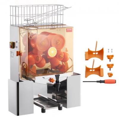 VEVOR Exprimidor de Cítricos Eléctrico Comercial Extractor de Zumo 120W Alimentación Automática con Filtro Cubo de Recolección de Pelado y Grifo para Naranja, Pomelo, Restaurante, Cafetería, Frutería