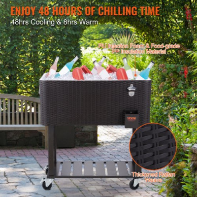 VEVOR Carro Enfriador Rodante para Exteriores de 7,5 L Carro Portátil para Bebidas y Hielo con Ruedas Aislamiento de Larga Duración 820x470x880 mm para Terraza Jardín Patio Fiesta Bar Bebida, Negro