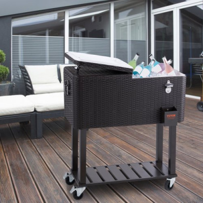 VEVOR Carro Enfriador Rodante para Exteriores de 7,5 L Carro Portátil para Bebidas y Hielo con Ruedas Aislamiento de Larga Duración 820x470x880 mm para Terraza Jardín Patio Fiesta Bar Bebida, Negro