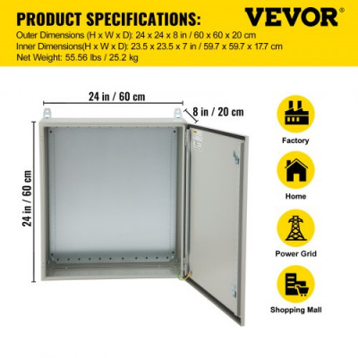 VEVOR Caja eléctrica de acero para exteriores NEMA 4, 24 x 24 x 8'' UL