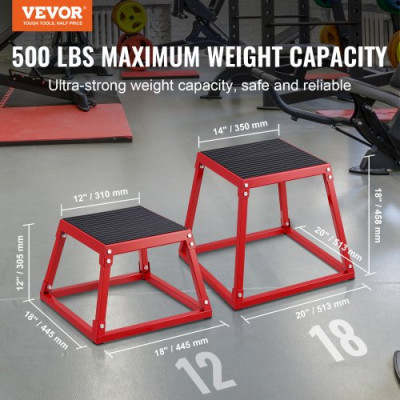 VEVOR Caja Pliométrica 445x445x305mm Plataforma Pliométrica Antideslizante Carga 227kg Caja de Salto Entrenamiento de Fuerza Fitness para Entrenamiento Pliométrico Flexiones Sentadillas Gimnasio Hogar