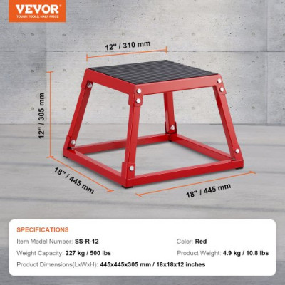 VEVOR Caja Pliométrica 445x445x305mm Plataforma Pliométrica Antideslizante Carga 227kg Caja de Salto Entrenamiento de Fuerza Fitness para Entrenamiento Pliométrico Flexiones Sentadillas Gimnasio Hogar