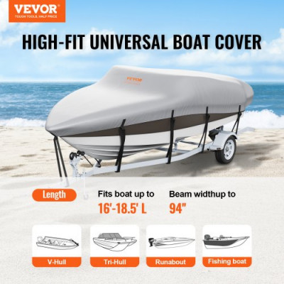 VEVOR Funda impermeable para barco, 488-564 cm de largo, 238 cm de ancho, cubierta protectora para barco con casco en V, 600D Oxford, anti-UV, con bolsa de amarre, para remolque de lanchas y yates