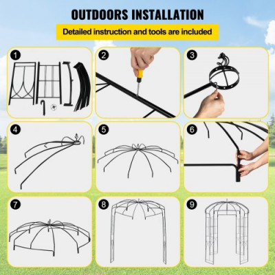 VEVOR Pérgola Gazebo con forma de jaula para pájaros, 8' x 5,2', para bodas, jardín al aire libre, negro