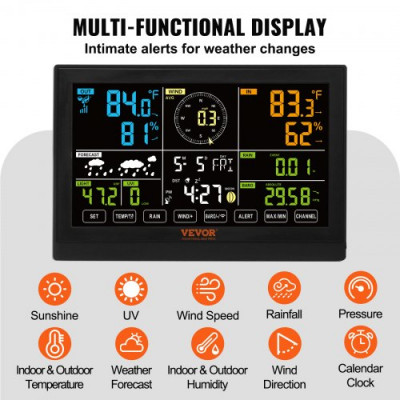 VEVOR Estación Meteorológica Inalámbrica 7 en 1 Pantalla a Color grande 7,5